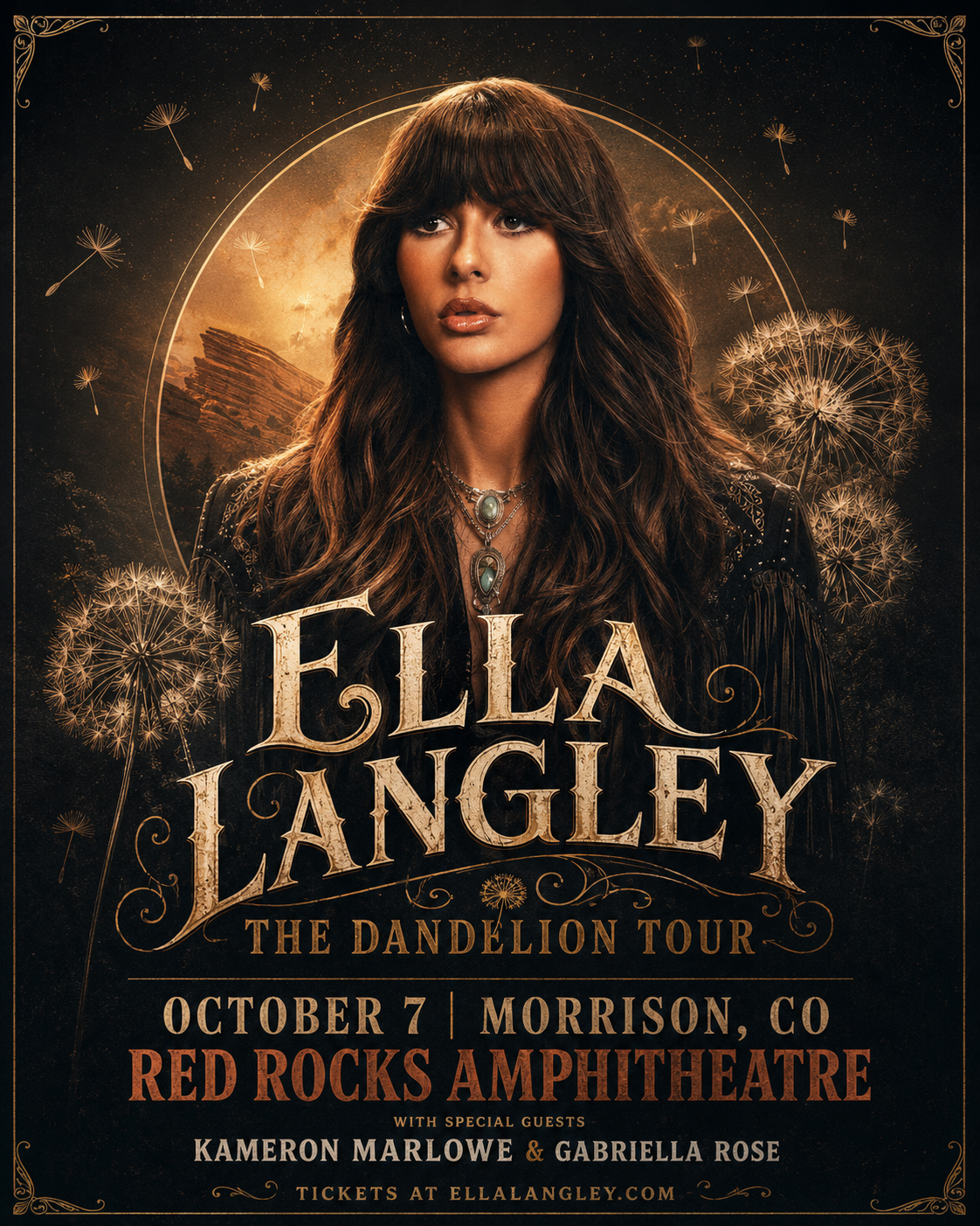 Poster for Ella Langley at Red Rocks Amphitheatre in Morrison, Colorado on October 7, 2026
