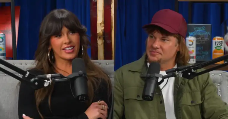ella langley and theo von in poscast for her new songs