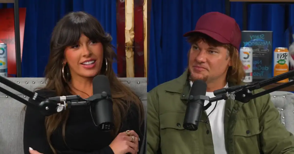 ella langley and theo von in poscast for her new songs